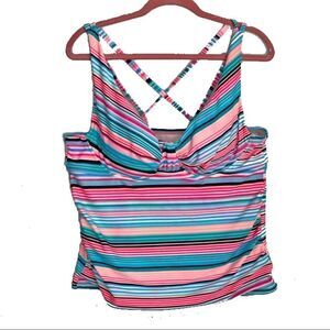 2/$20 Catalina Pink Blue Striped Tankini Swim Top